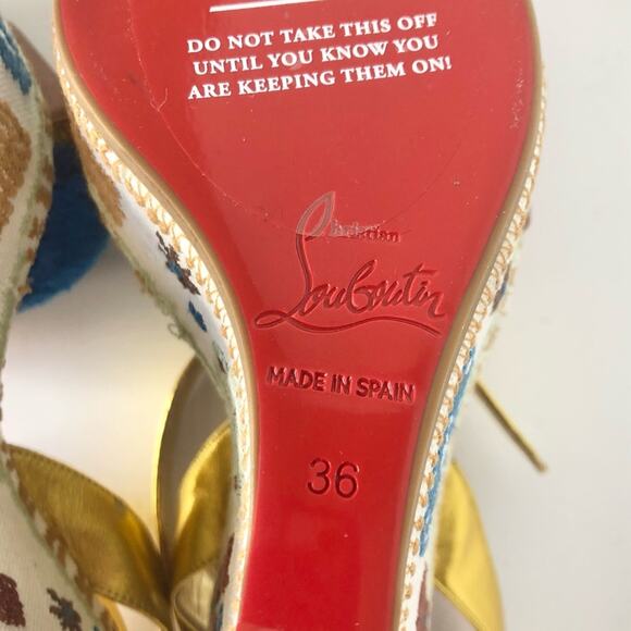 Christian Louboutin Cycladissimo Pompom Embroidered Platform Wedge Sandals 36 - Picture 10 of 11